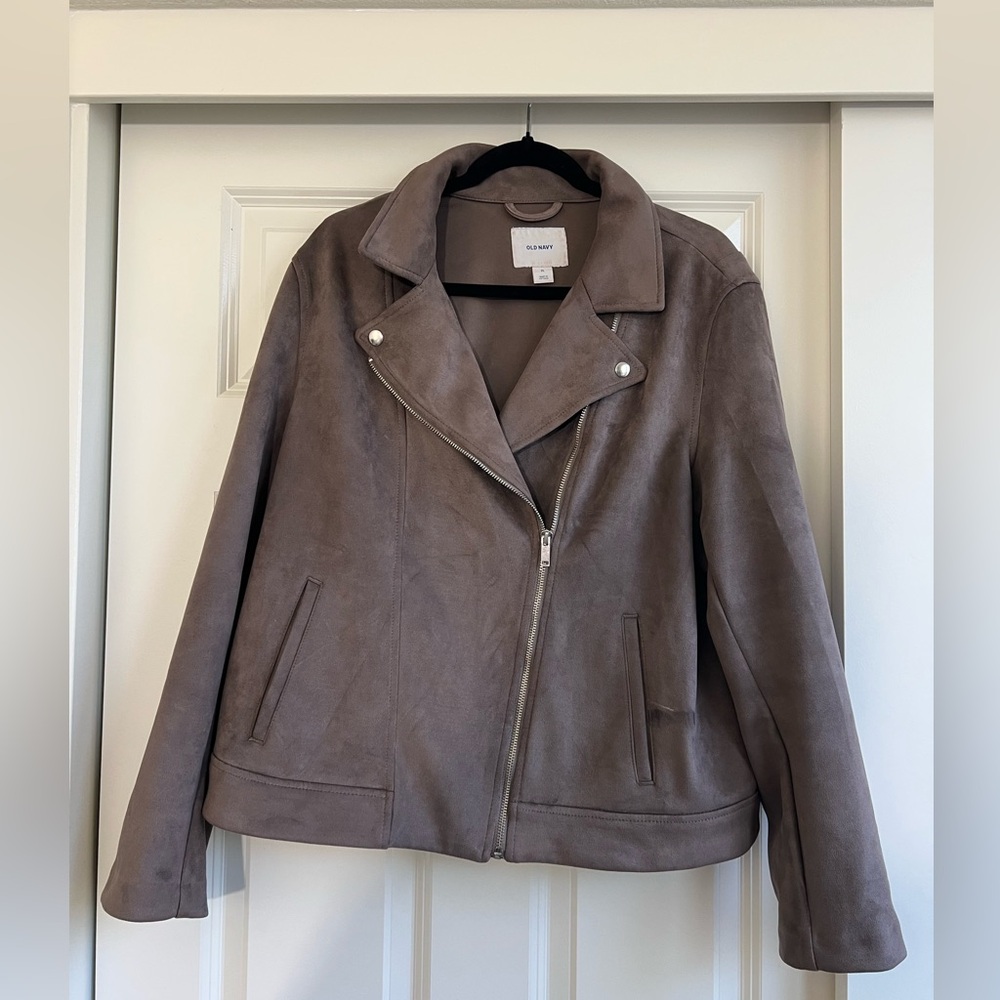 Old Navy Taupe Sueded-Knit Moto Jacket